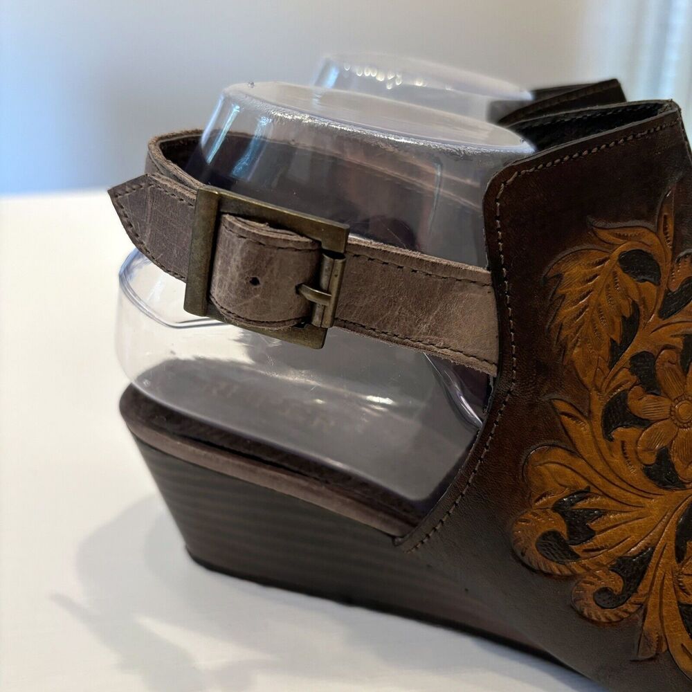 Roper Women's‎ Western Mika Brown Stamped Floral Brown Leather Sandals US Size 9 - Picture 7 of 12
